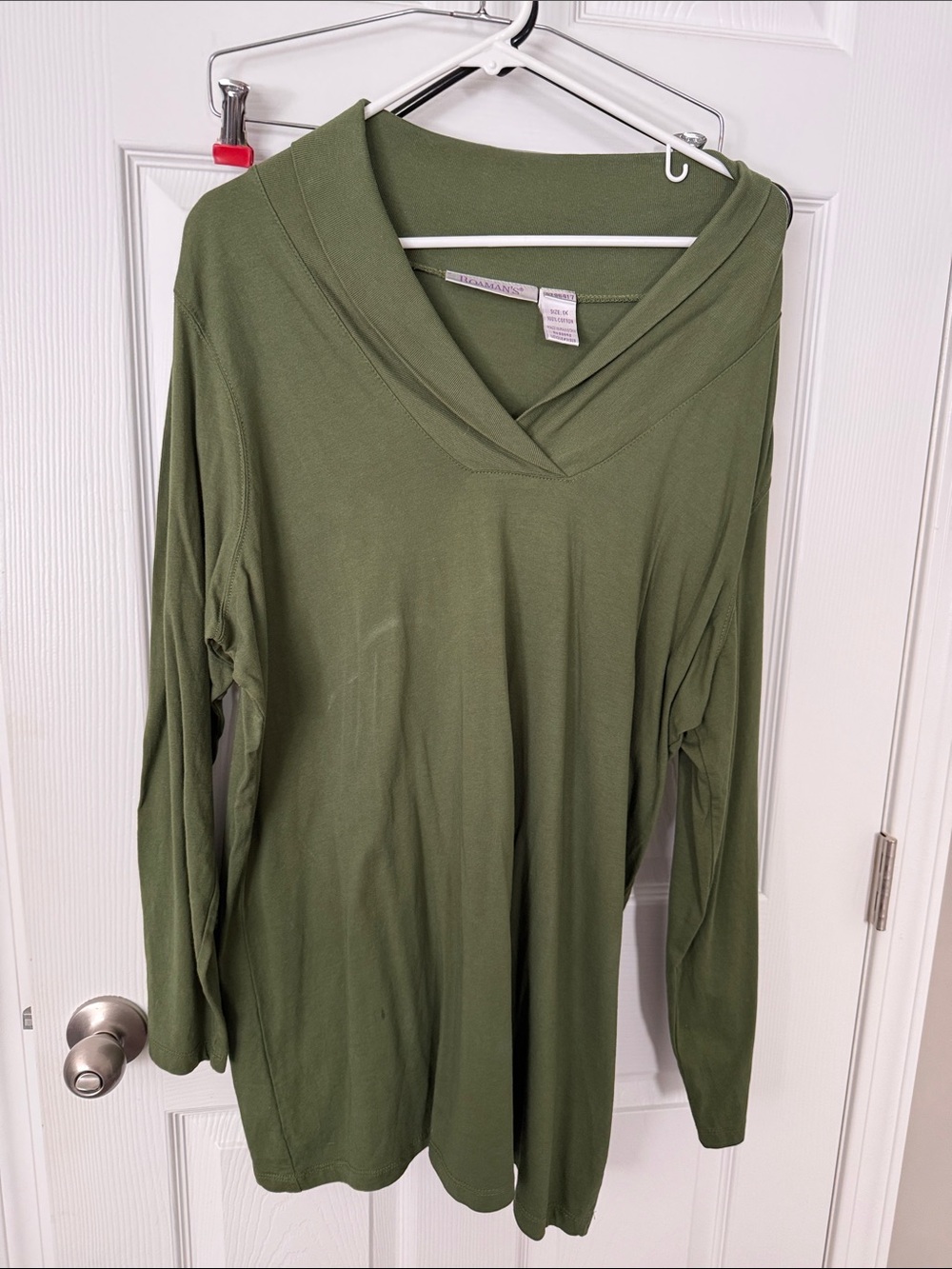 Olive V-Neck Long Sleeve Tee